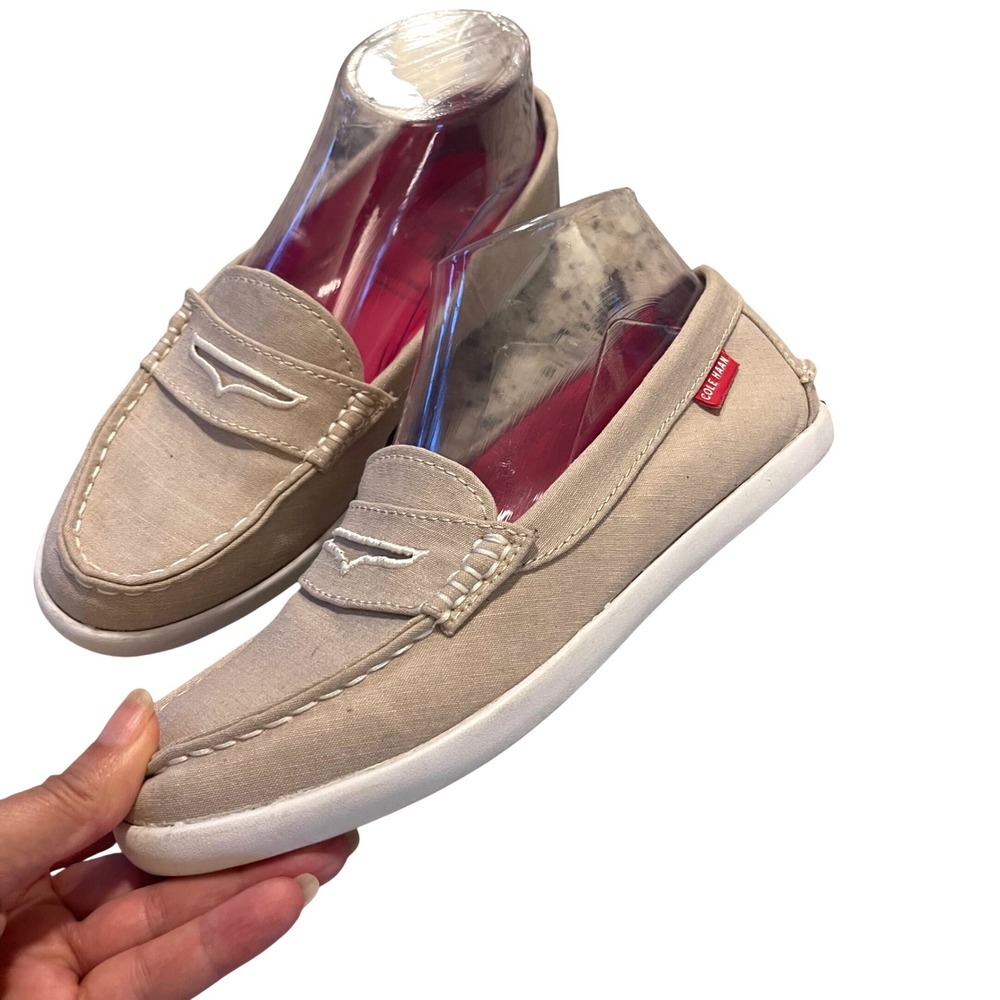 Cole Haan Pinch Maine Lobster Loafers Womens 7B Tan Canvas Grand OS Preppy Boat